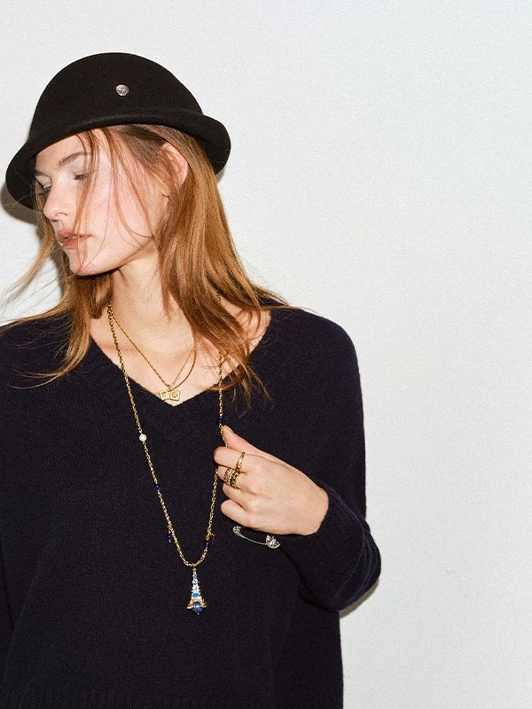 TOKOKKINO Black Wool Cloche Hat