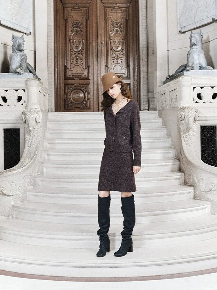 TOKOKKINO Warm Monologue Knit Cardigan and Skirt Separates