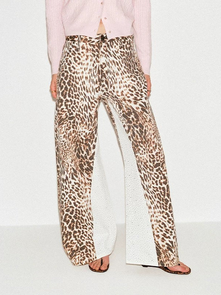 TOKOKKINO Moonlit Wilderness Rhinestone Leopard Wide-Leg Pants
