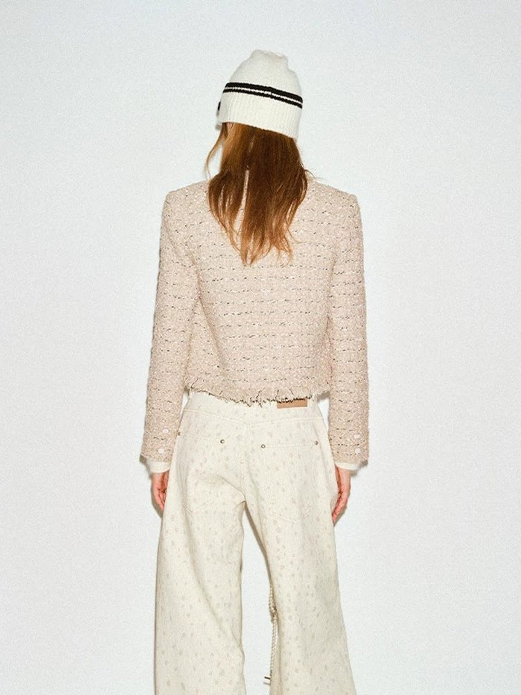 TOKOKKINO Cream Letter Textured Knit Jacket