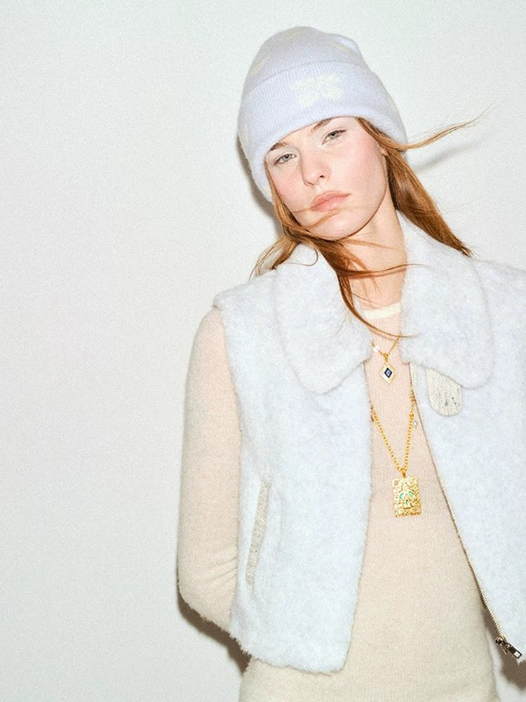 TOKOKKINO Pale Pink Faux-Fur Zip Vest