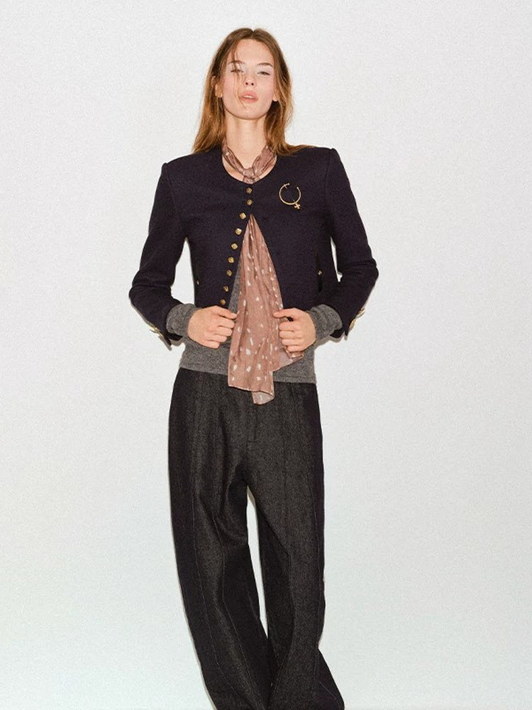 TOKOKKINO Navy Button Cropped Jacket