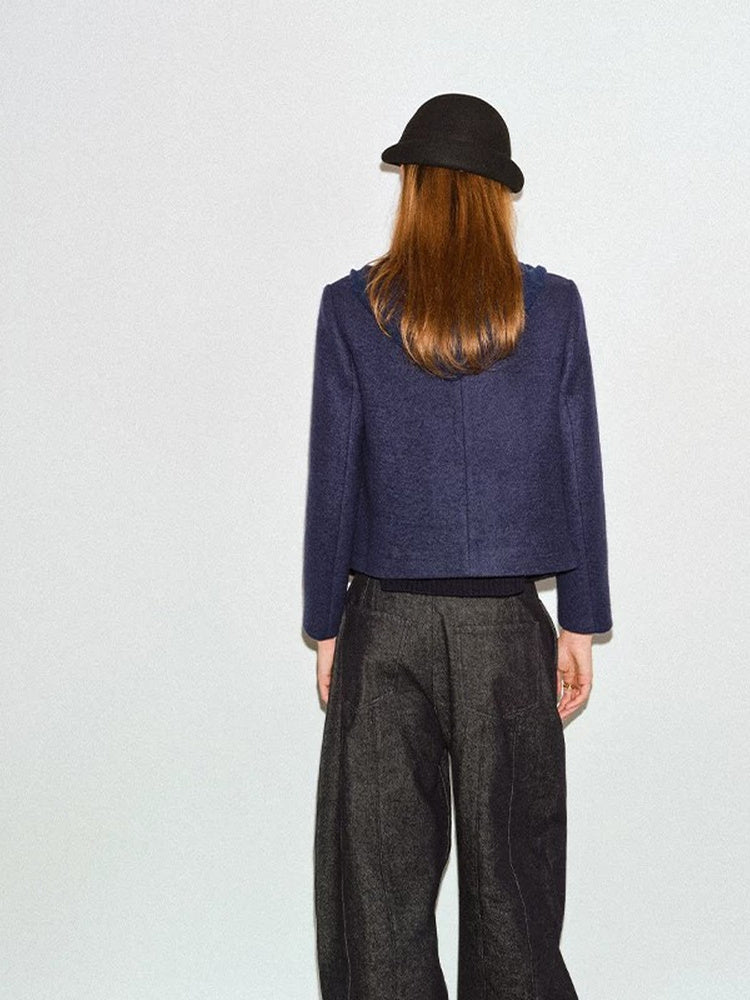 TOKOKKINO Navy Collarless Cropped Jacket