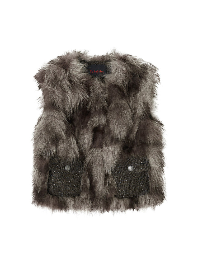 TOKOKKINO Brown Faux-Fur Vest