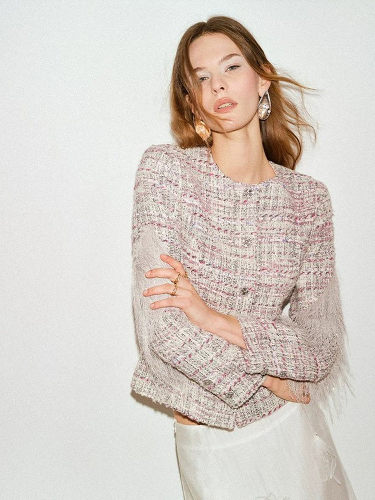 TOKOKKINO Color Club Fringed Tweed Jacket