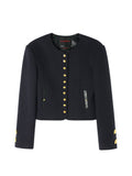 TOKOKKINO Contrasting Medal Gold-Button Cropped Jacket