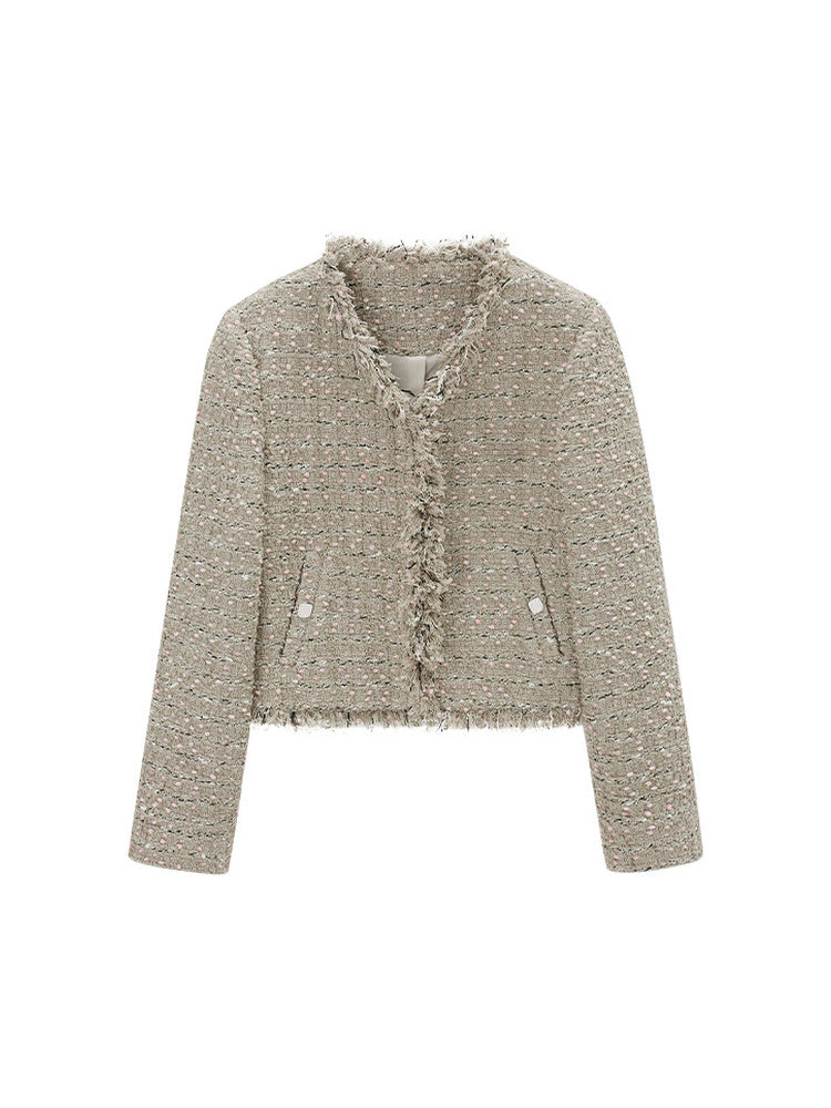 TOKOKKINO Cream Letter Textured Knit Jacket