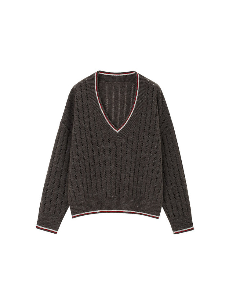 TOKOKKINO Black Tea Study V-Neck Knit Sweater