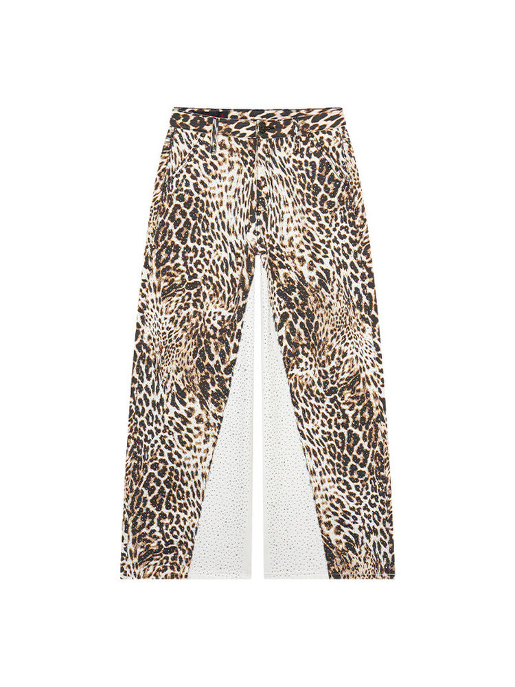 TOKOKKINO Moonlit Wilderness Rhinestone Leopard Wide-Leg Pants
