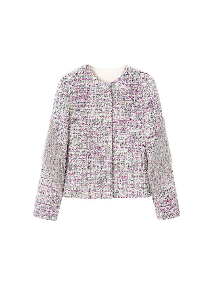 TOKOKKINO Color Club Fringed Tweed Jacket
