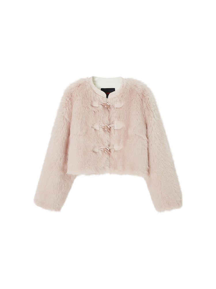 TOKOKKINO Rose Circus Bow-Front Faux-Fur Jacket