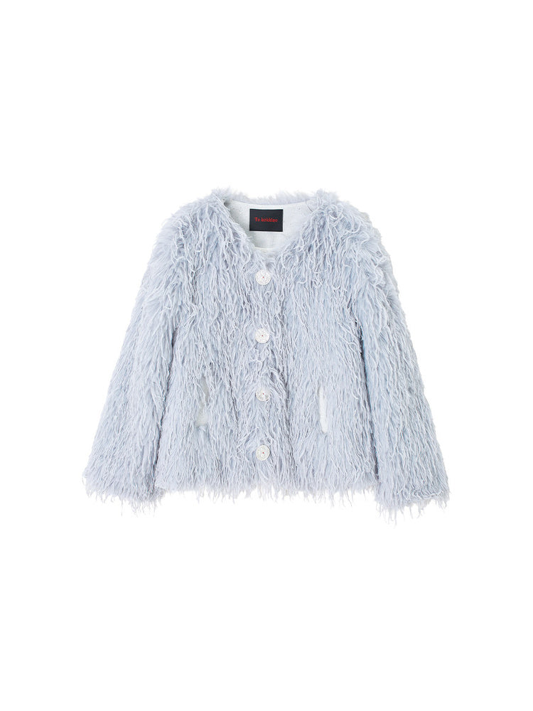 TOKOKKINO Gray Shaggy Zip Cardigan