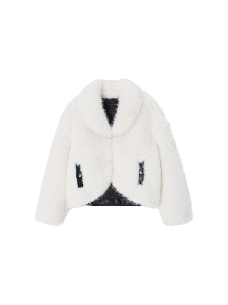 TOKOKKINO White Night Letter Cropped Faux-Fur Jacket