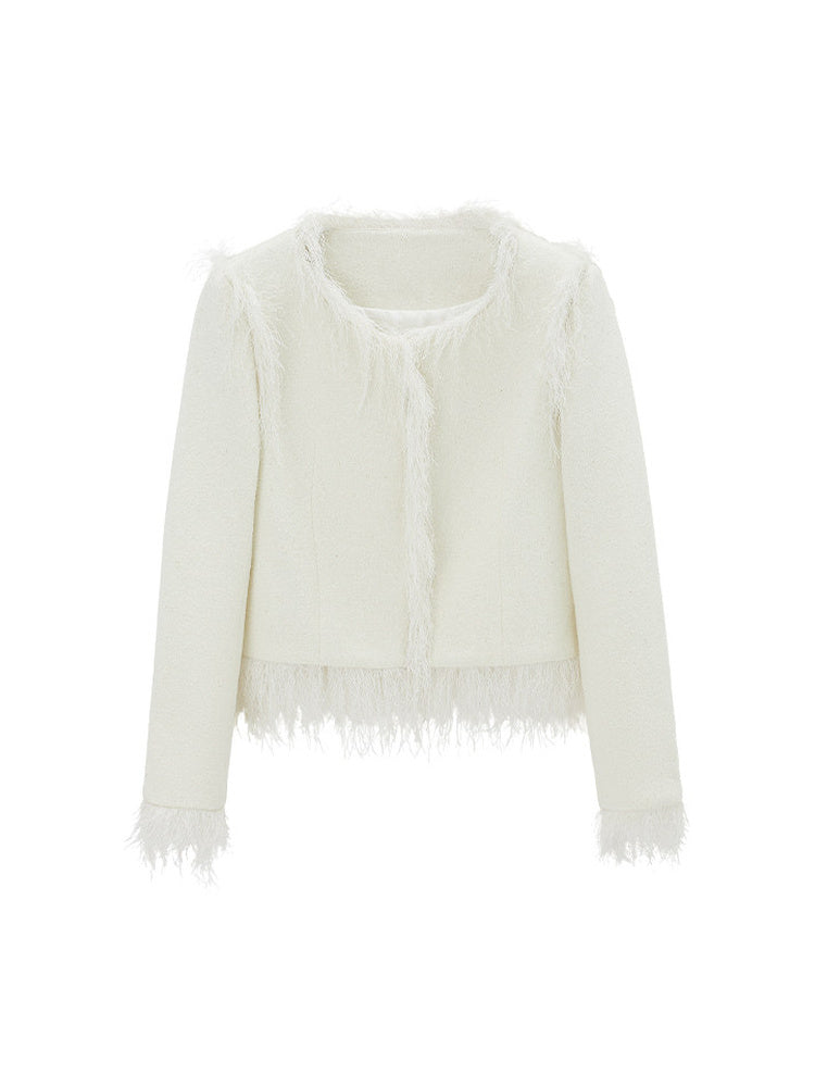 TOKOKKINO Ivory Fringe Knit Cardigan