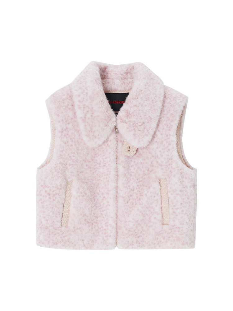 TOKOKKINO Pale Pink Faux-Fur Zip Vest