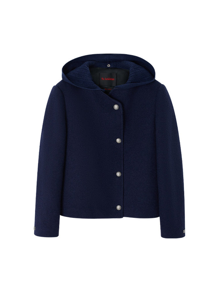 TOKOKKINO Navy Collarless Cropped Jacket