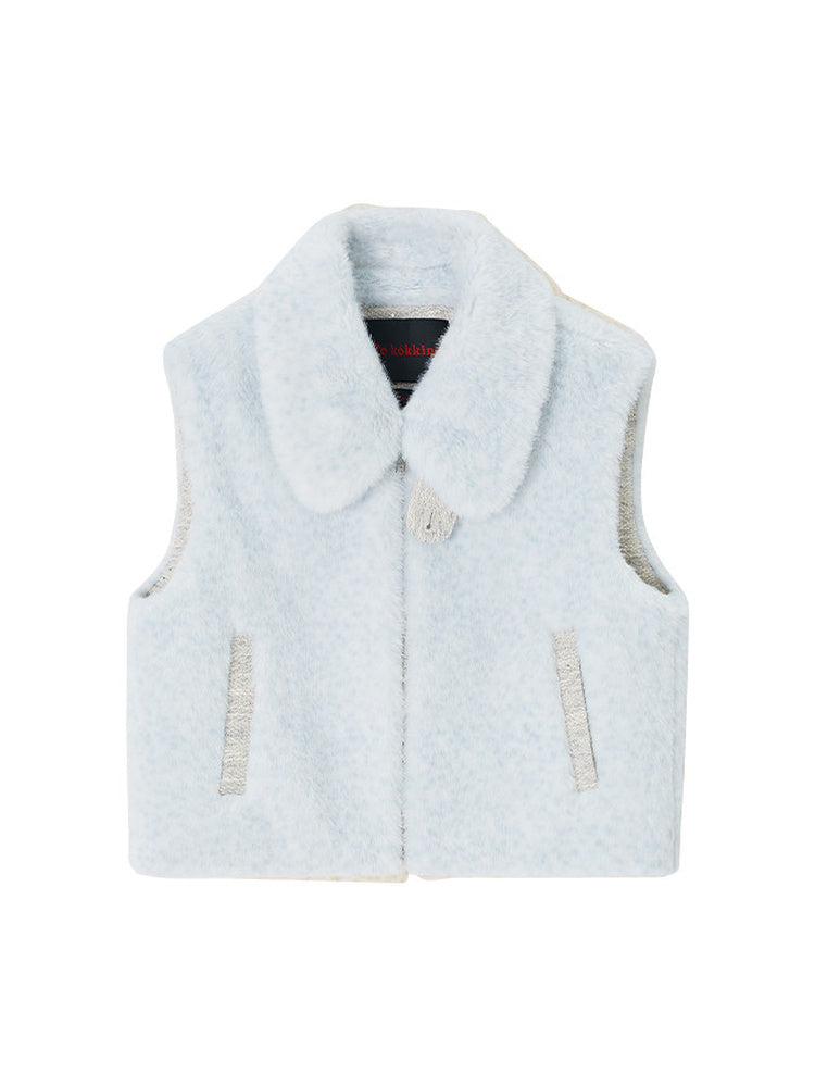 TOKOKKINO Pale Pink Faux-Fur Zip Vest